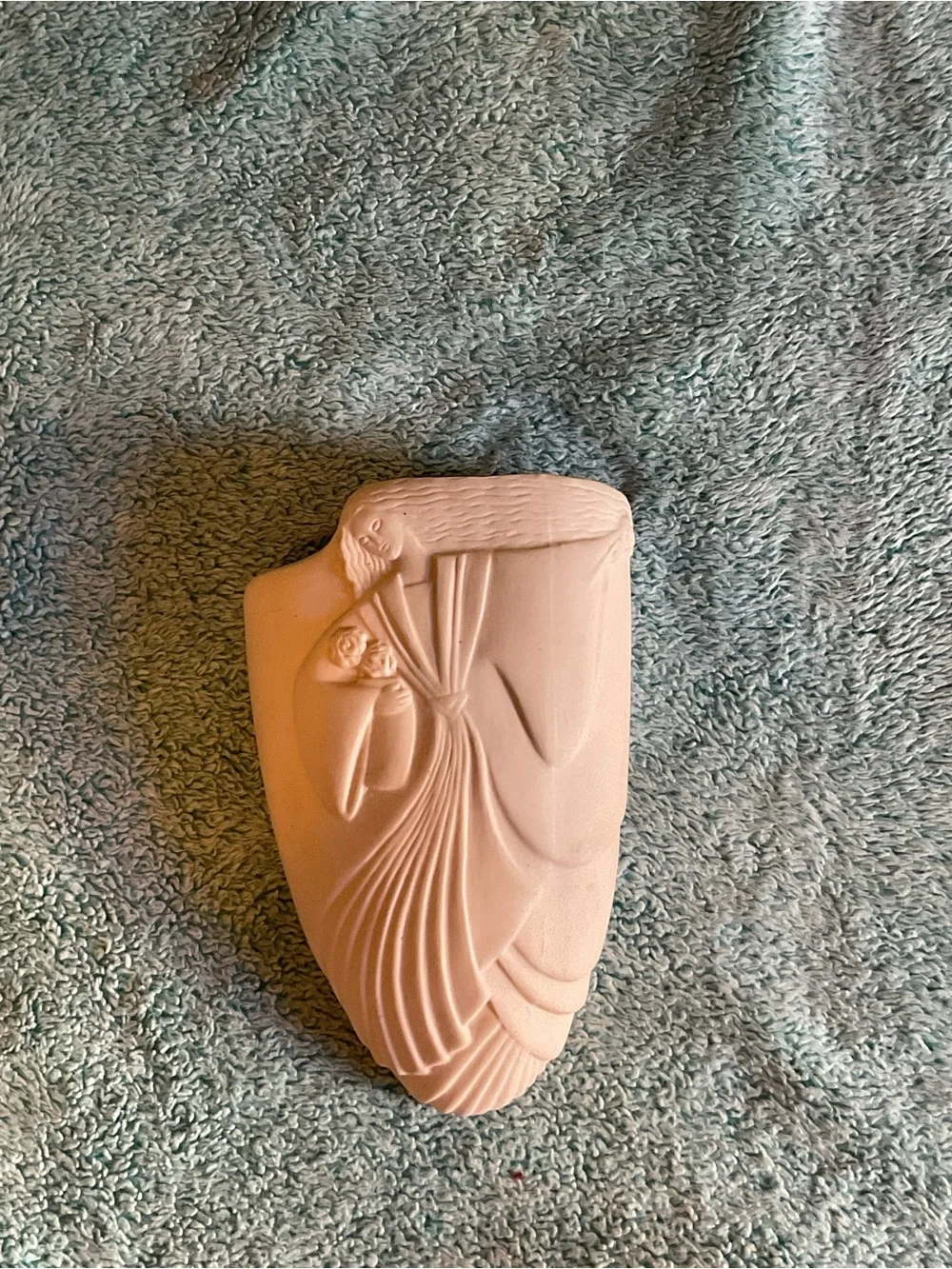 Art Deco White Wall Pocket Vase with Draped Figure